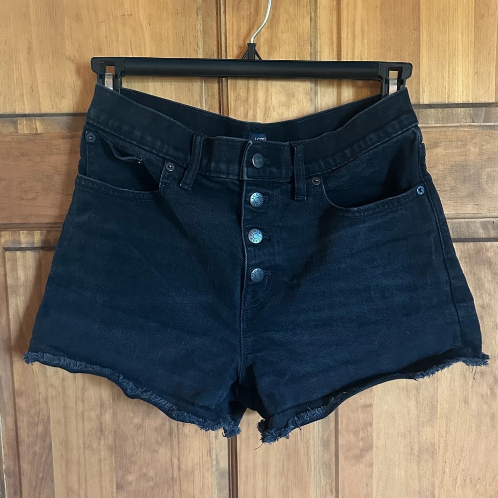 J. Crew Black High-Waist Button-Fly Denim Jean Shorts Size 28